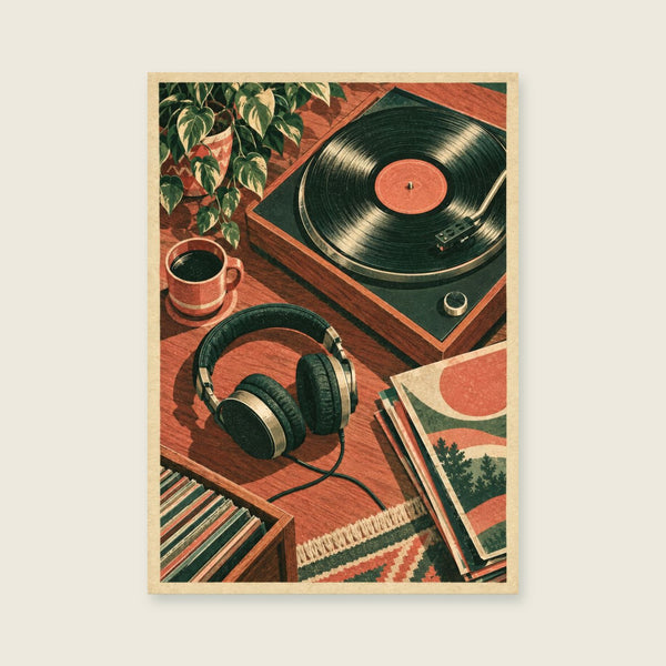 Headphones on the Turntable Art Print