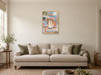 Socks in Conversation — A2 artwork shown in a room with a natural wood frame; select a framed finish to include a frame