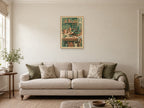 The Potting Bench — A2 artwork shown in a room with a natural wood frame; select a framed finish to include a frame