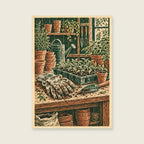 Gloves and Seedlings — Loose botanical linocut utility room art print