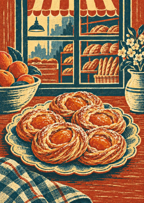 Apricot pastries on a scalloped plate — artwork detail