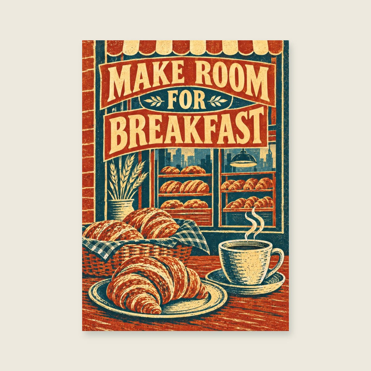 Make Room For Breakfast — Layered linocut kitchen art print