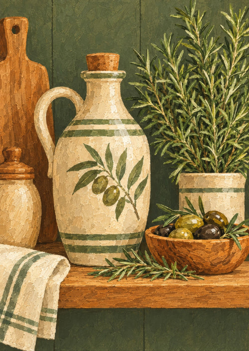 Ceramic oil jug — artwork detail
