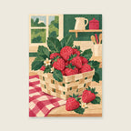 Strawberries in a woven punnet — Bold painted paper collage kitchen art print