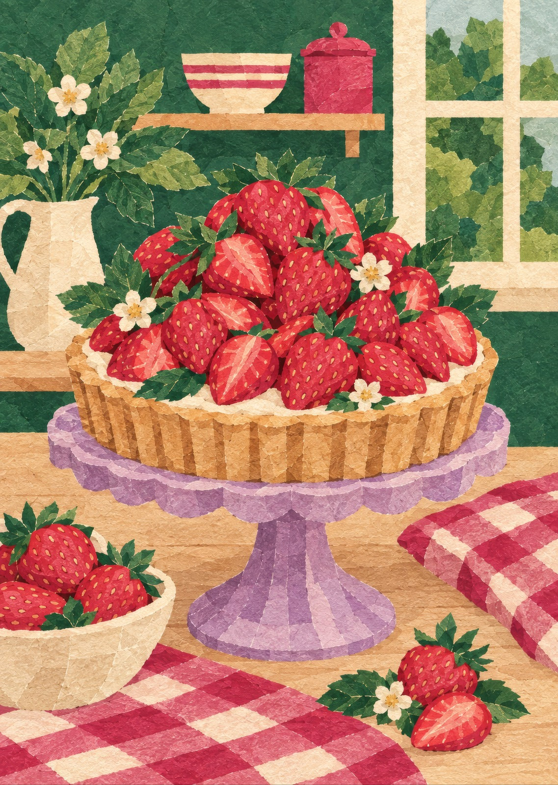 Strawberry tart on a lilac pedestal — artwork detail