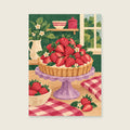 Strawberry tart on a lilac pedestal — Bold painted paper collage kitchen art print