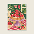 Strawberry tart on a lilac pedestal — Bold painted paper collage kitchen art print