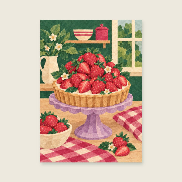 Strawberry tart on a lilac pedestal Art Print