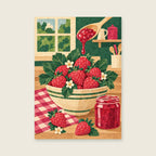 Jam spoon above a ripe berry arrangement — Bold painted paper collage kitchen art print