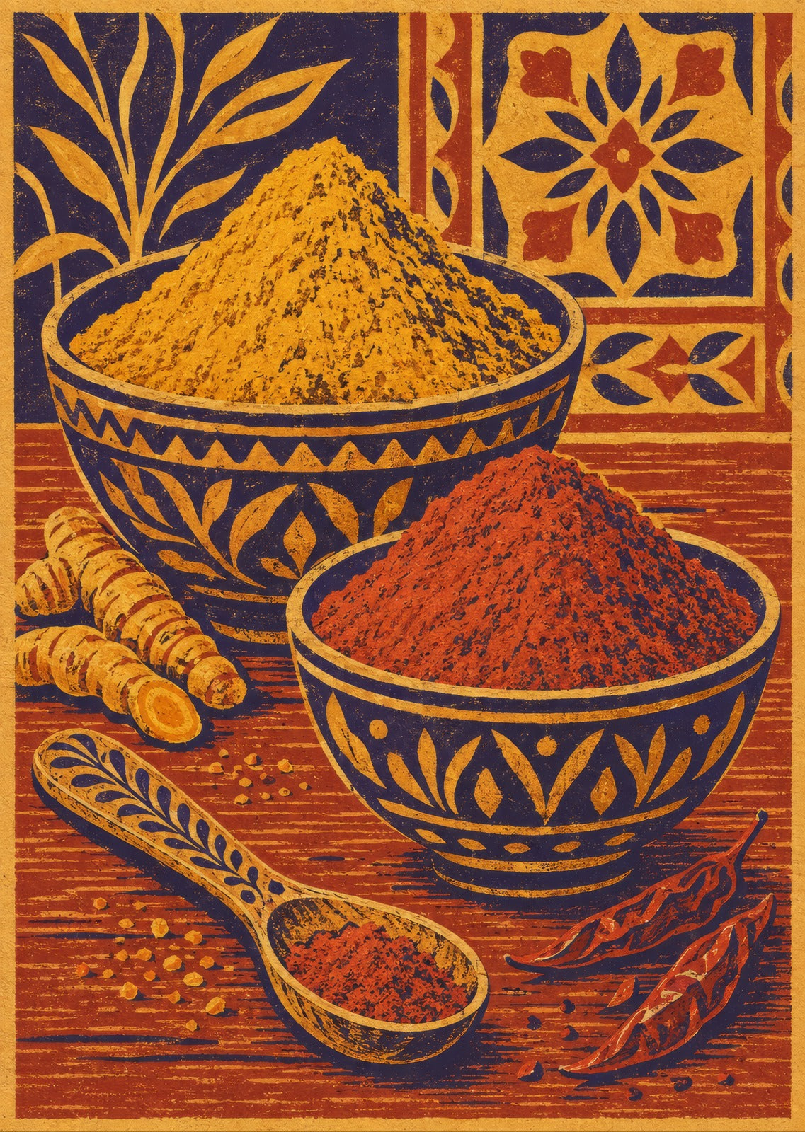 Bowls of turmeric and paprika — artwork detail