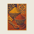 Bowls of turmeric and paprika — Decorative blockprint kitchen art print