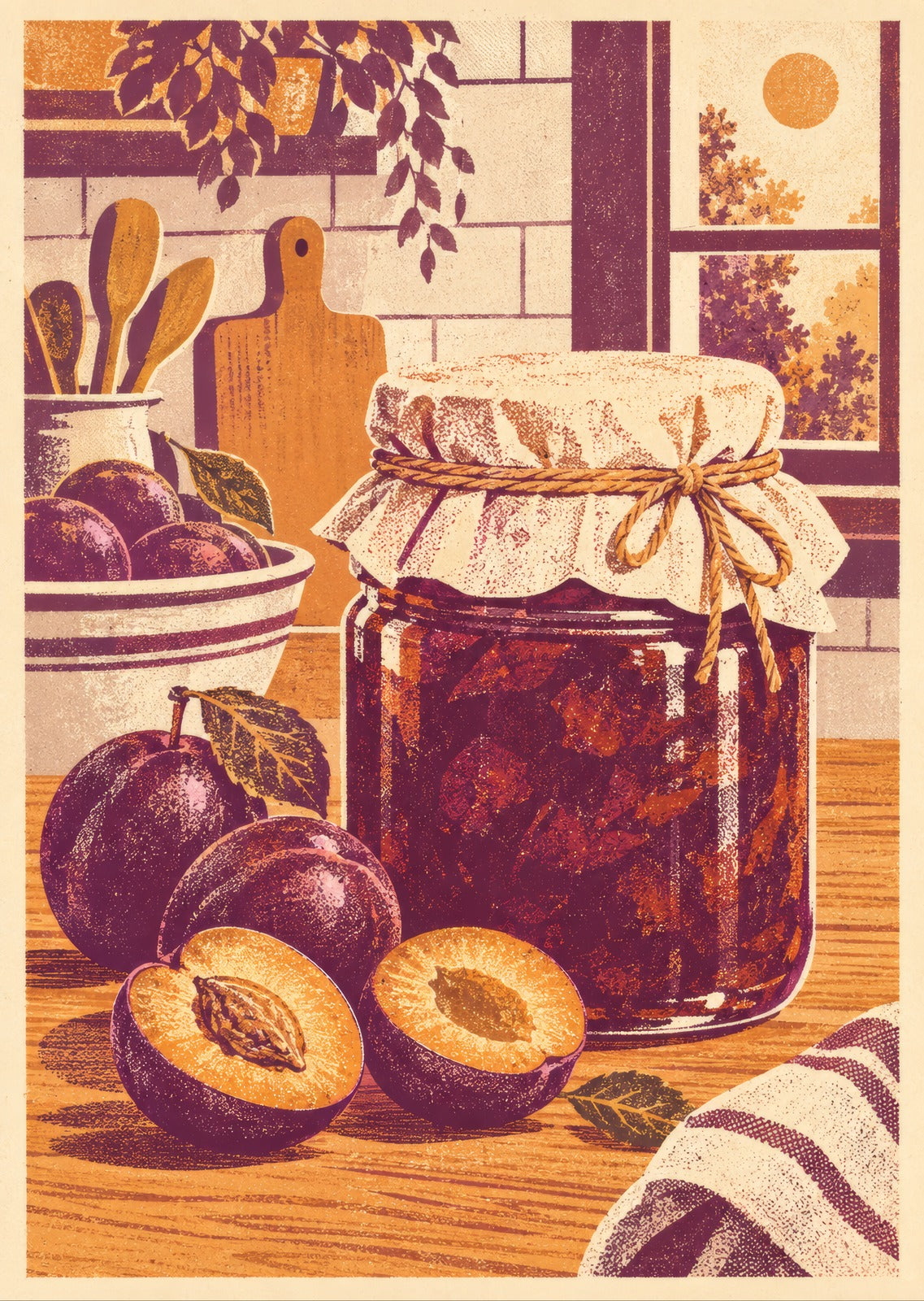 Plum preserve in an unlabelled jar — artwork detail