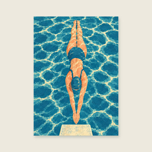 At the Pool Edge — Stylised painterly illustration bathroom art print