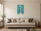 At the Pool Edge — A2 artwork shown in a room with a natural wood frame; select a framed finish to include a frame