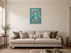 Make Waves Then Rest — A2 artwork shown in a room with a natural wood frame; select a framed finish to include a frame