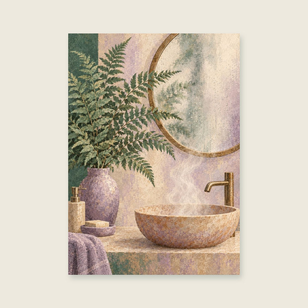 Fern leaves — Atmospheric textured gouache bathroom art print