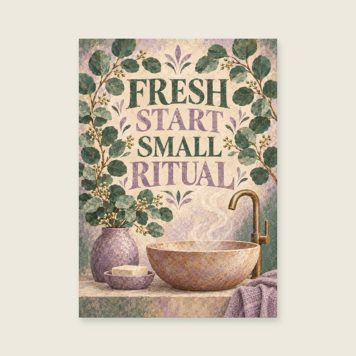 Fresh Start Small Ritual — Atmospheric textured gouache bathroom art print