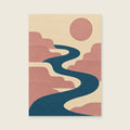 flowing blue ribbon through stepped coral forms — Cut paper modernism bathroom art print