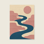 flowing blue ribbon through stepped coral forms — Cut paper modernism bathroom art print