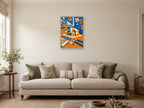 Cut paper architectural model and pencils — A2 artwork shown in a room with a natural wood frame; select a framed finish to include a frame