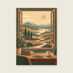 winding path beyond a desk plant — Contemporary imaginary landscape home office art print