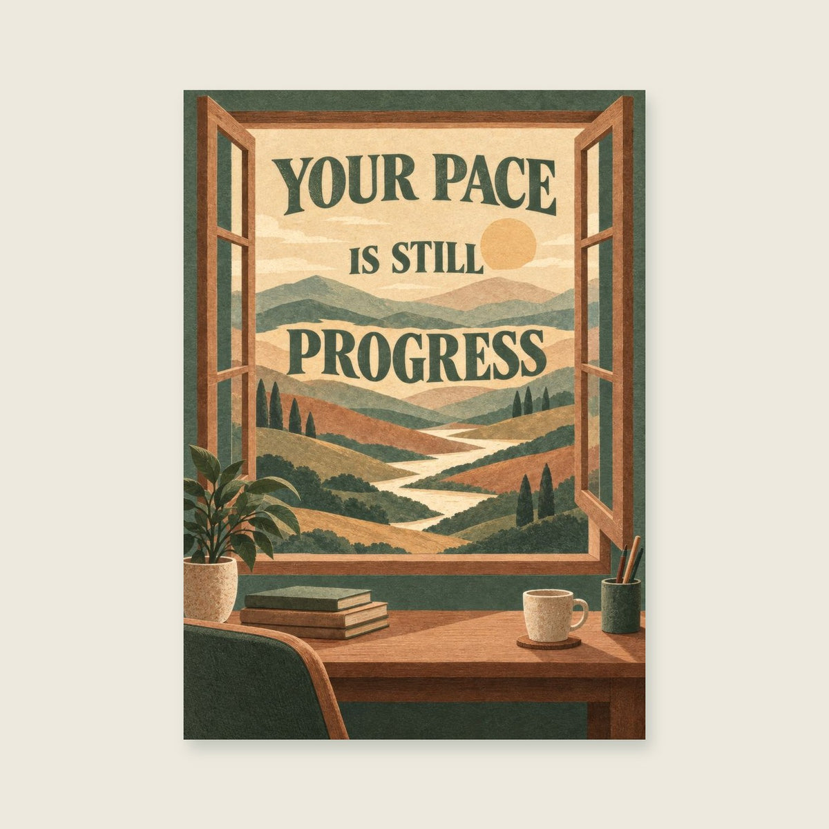 Your Pace Is Still Progress — Contemporary imaginary landscape home office art print
