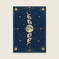 Graphic lunar phases in a richly textured blue field — Scientific-inspired graphic art home office art print