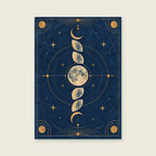 Graphic lunar phases in a richly textured blue field — Scientific-inspired graphic art home office art print