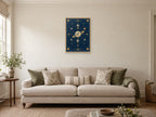 Invented abstract constellation balanced — A2 artwork shown in a room with a natural wood frame; select a framed finish to include a frame
