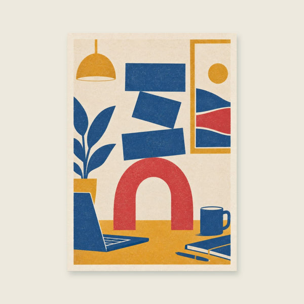 Offset cobalt blocks balancing on a coral arch Art Print