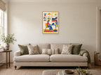 Yellow planes — A2 artwork shown in a room with a natural wood frame; select a framed finish to include a frame