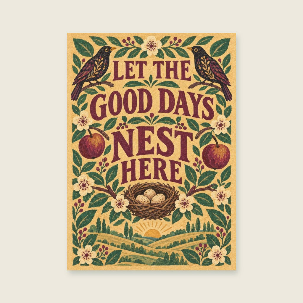 Let The Good Days Nest Here — Decorative folk gouache living room art print