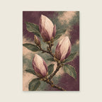 Closed magnolia buds against muted plum — Painterly botanical detail living room art print