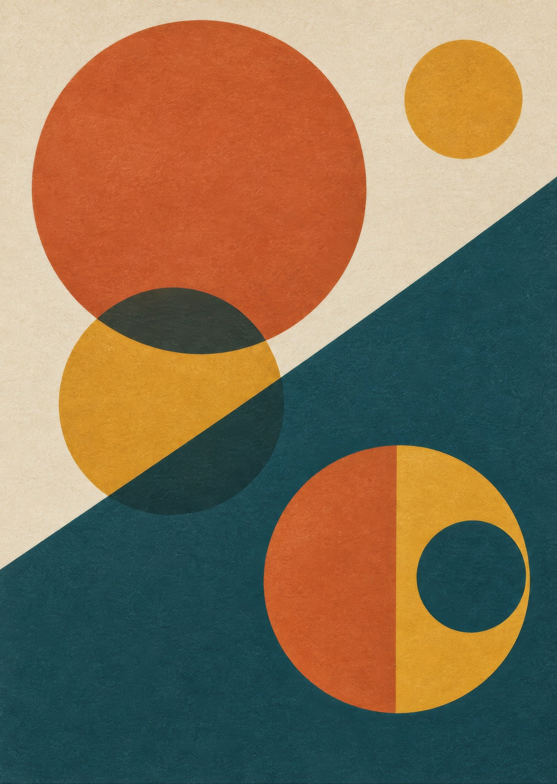 Offset circles and an oblique dark teal plane — artwork detail