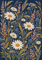 Meadow daisies and grasses on a deep navy field — artwork detail