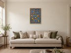 Cornflowers and buttercups — A2 artwork shown in a room with a natural wood frame; select a framed finish to include a frame