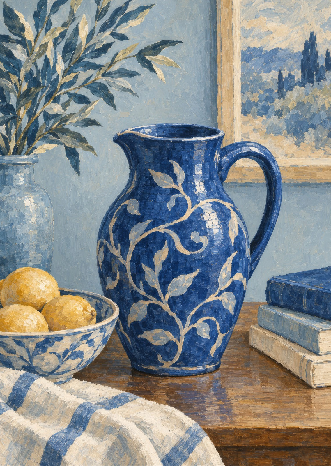 Cobalt ceramic jug — artwork detail
