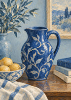 Cobalt ceramic jug — artwork detail