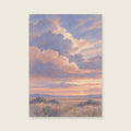 Broad dusk clouds over an imaginary quiet field — Soft layered pastel painting bedroom art print