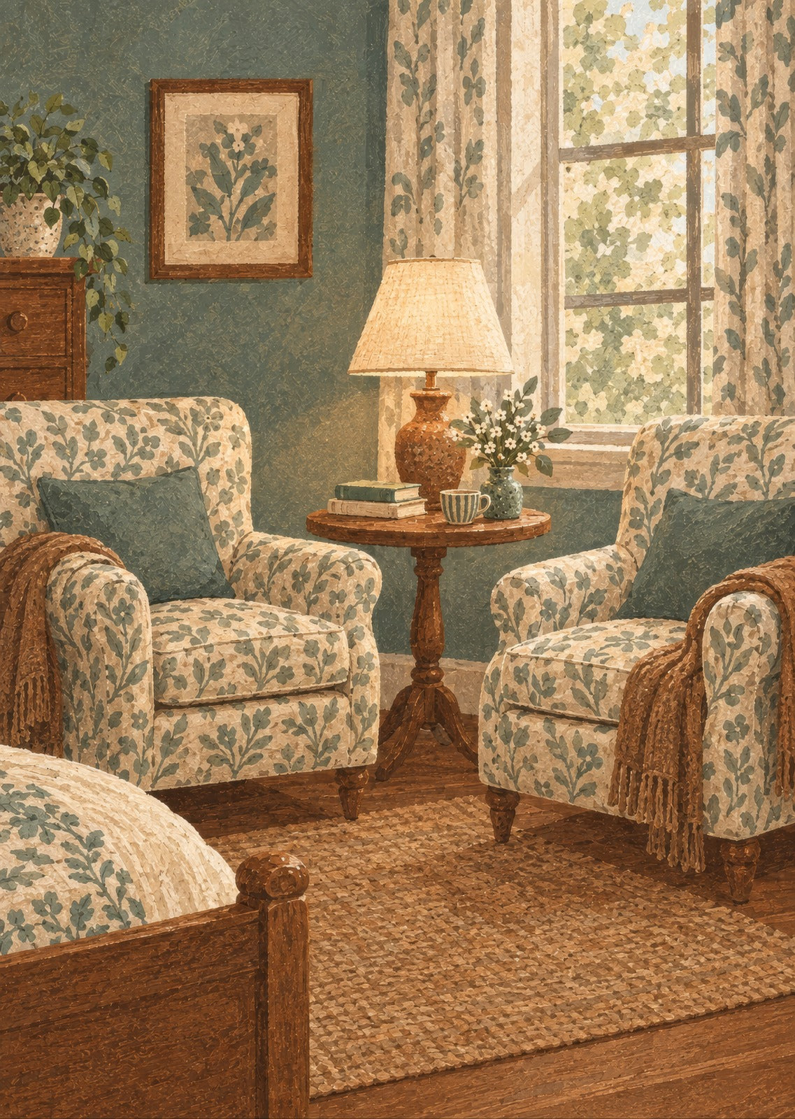 Two empty reading chairs — artwork detail