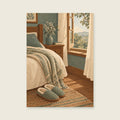 Slippers and a woven blanket — Expressive domestic illustration bedroom art print