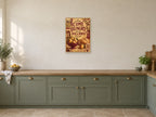 Come Hungry Stay A While — A2 artwork shown in a room with a natural wood frame; select a framed finish to include a frame