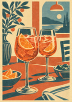 Two unbranded aperitif glasses — artwork detail