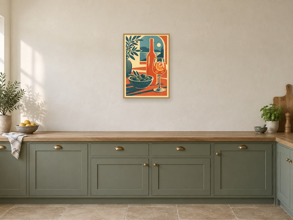 olive bowl — A2 artwork shown in a room with a natural wood frame; select a framed finish to include a frame