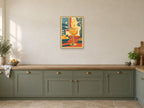 Lemon peel curling above a gold goblet — A2 artwork shown in a room with a natural wood frame; select a framed finish to include a frame