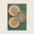 Three olive plates in an overlapping composition — Decorative ceramic illustration dining room art print