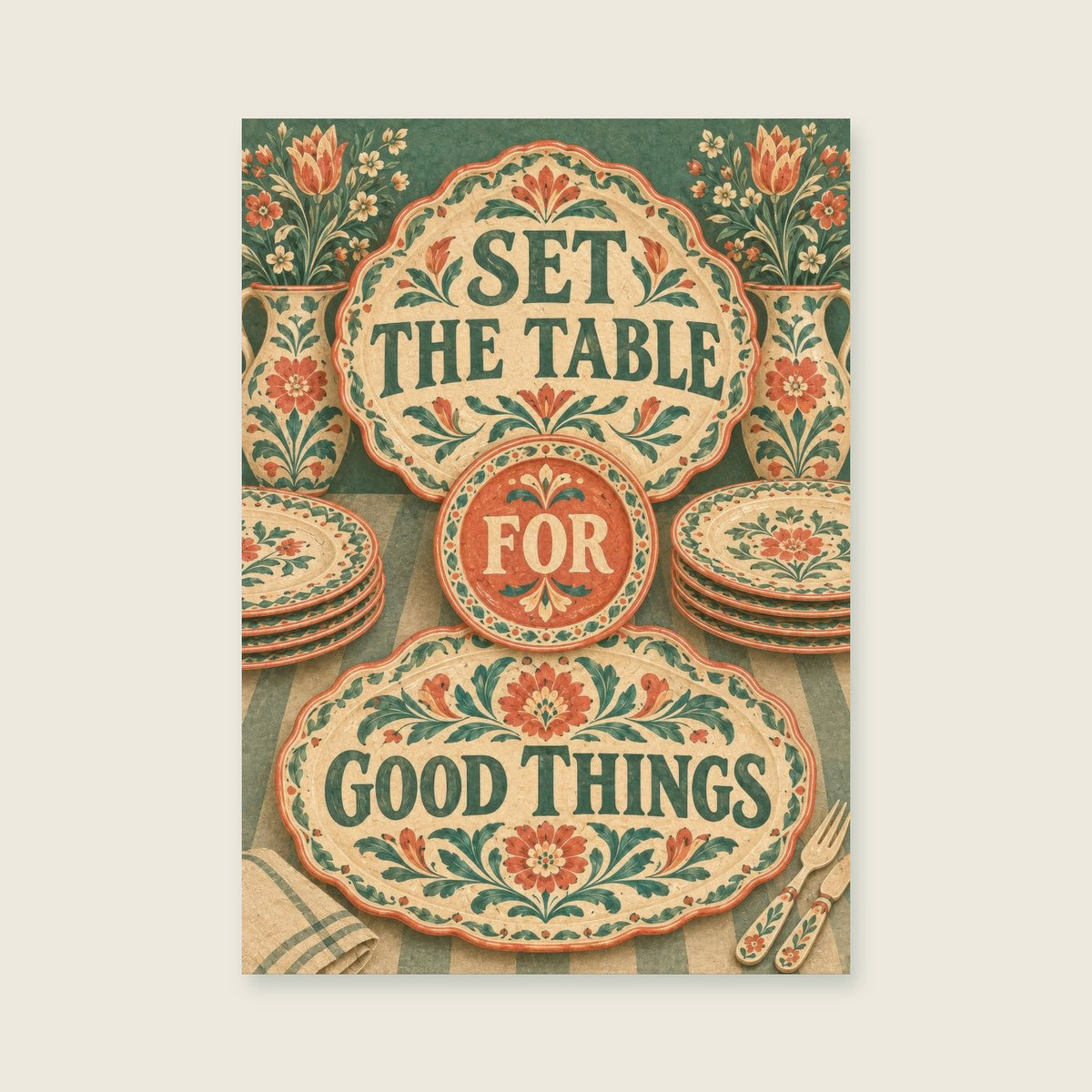 Set The Table For Good Things — Decorative ceramic illustration dining room art print