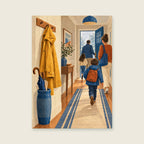 mustard raincoat — Rich editorial illustration hallway art print