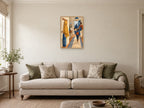 mustard raincoat — A2 artwork shown in a room with a natural wood frame; select a framed finish to include a frame