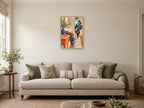 Plain keys and a scarf on a coral hallway table — A2 artwork shown in a room with a natural wood frame; select a framed finish to include a frame